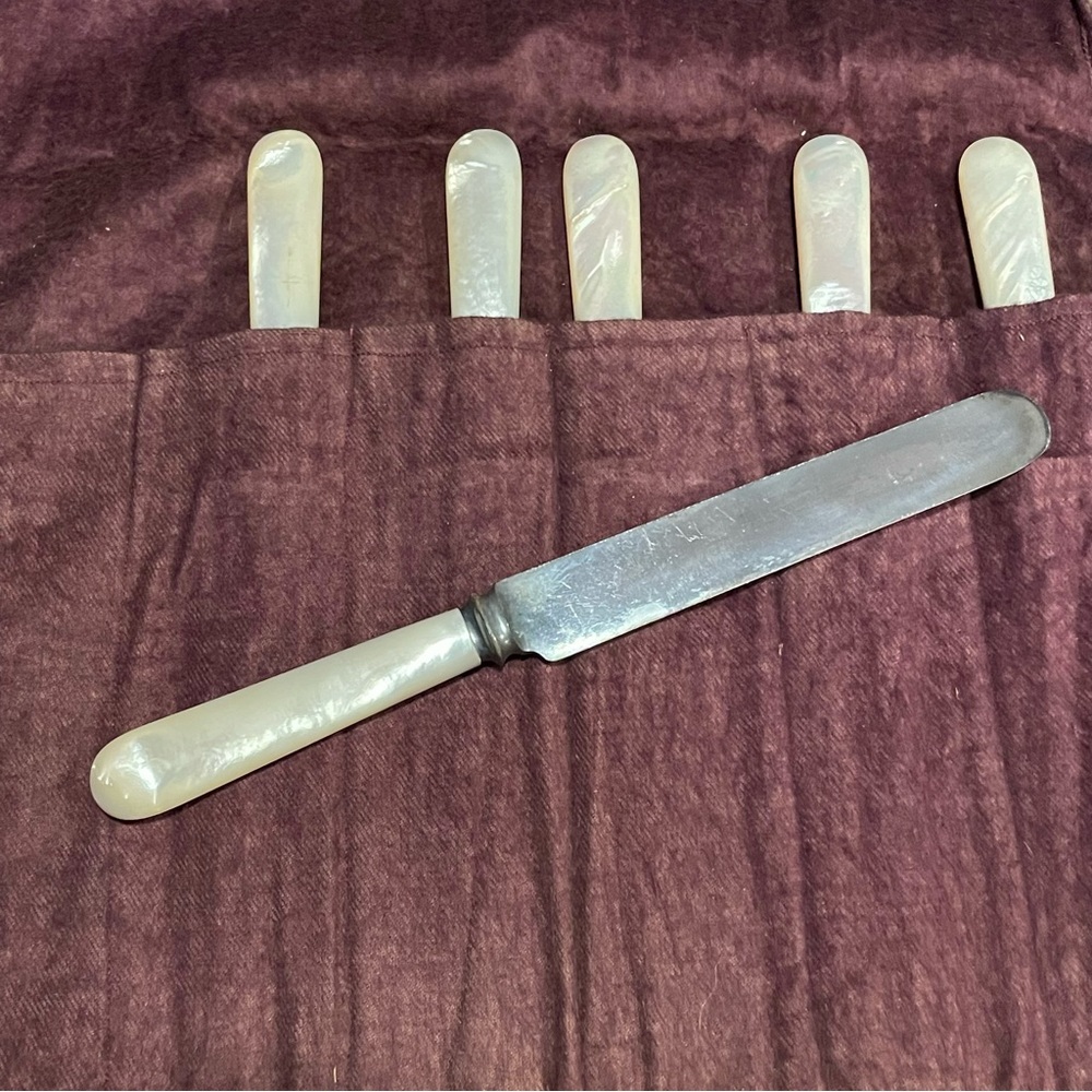 Antique Set of 6 John Russell & Co 1884 Mother of Pearl Handled Sterling Silver